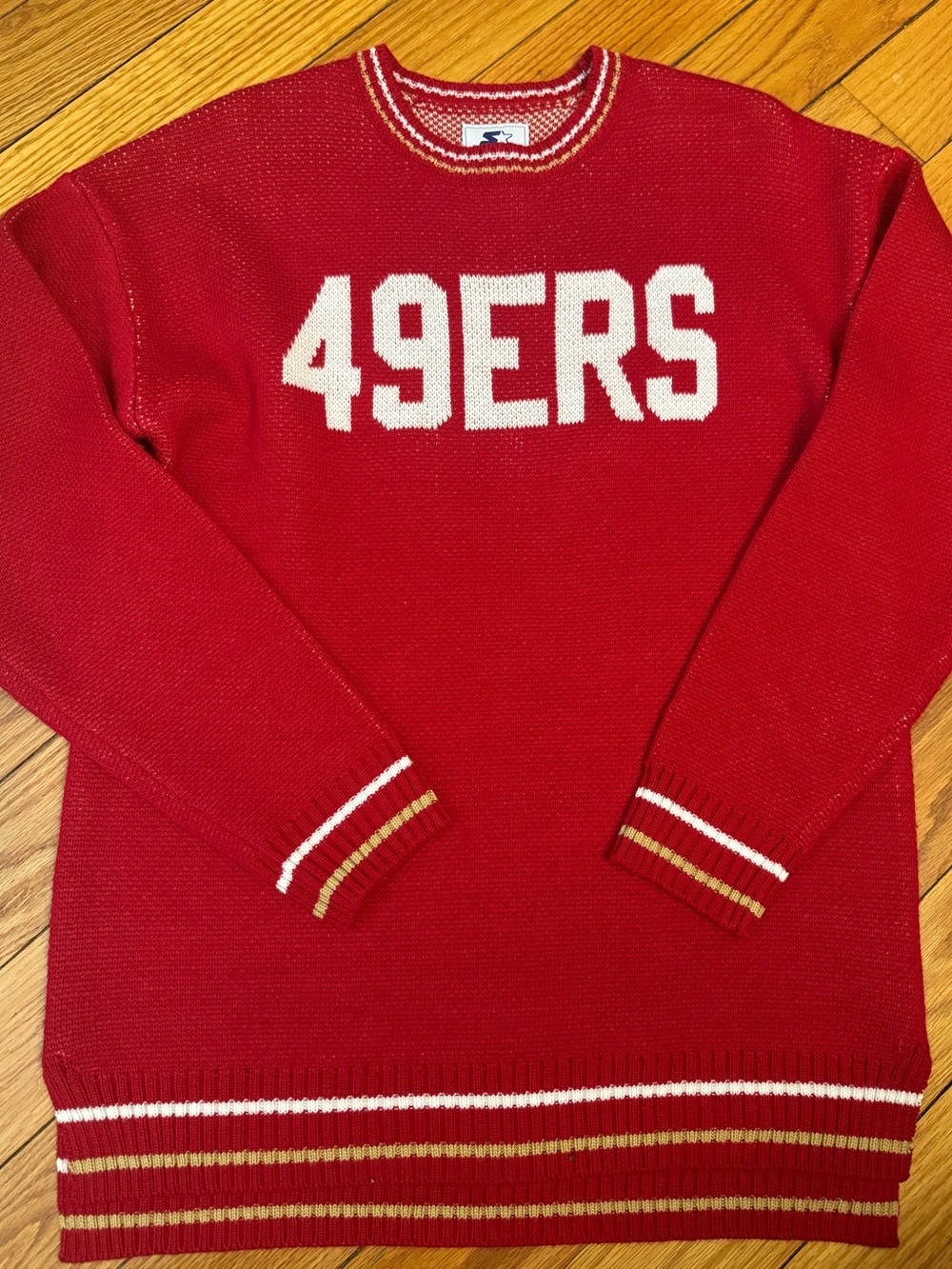 STARTER Red 49ERS Crewneck Sweater with White & Gold Accents